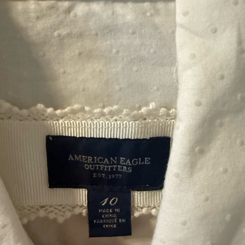 American Eagle White Ruffled Button-Up Shirt - image 2